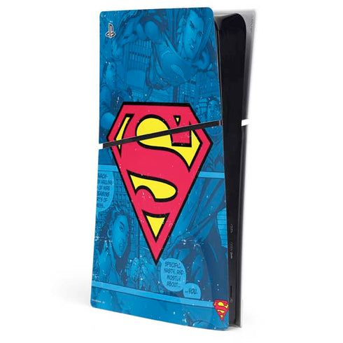 DC Comics Superman Logo Background Pattern PS5 Slim Digital Edition Console Skin